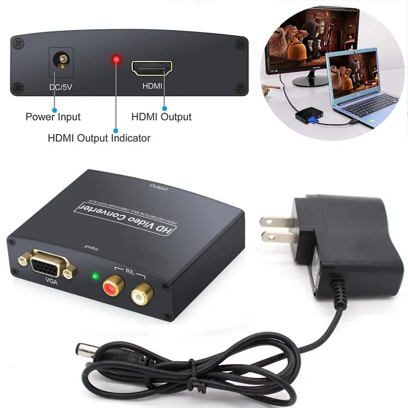 GENERICO - Convertidor VGA a HDMI metálico con audio activo