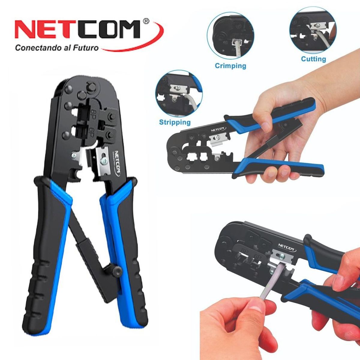 NETCOM - 3 en 1 Crimpeador ponchadora rj45 cable de red pelador Netcom