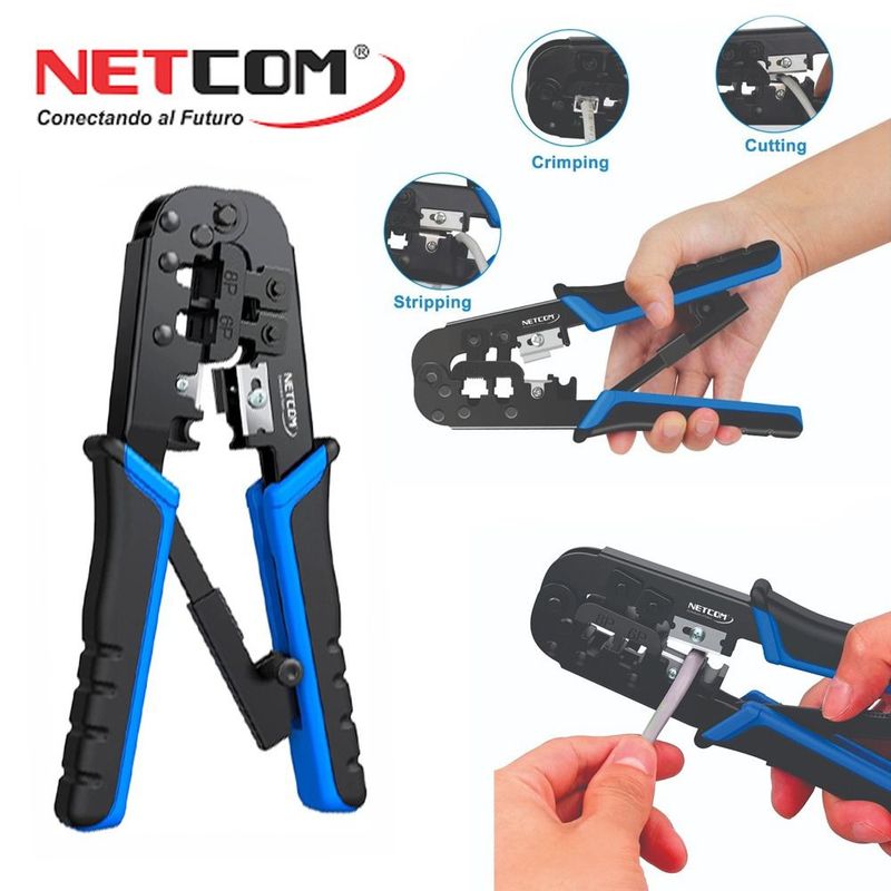 NETCOM - 3 en 1 Crimpeador ponchadora rj45 cable de red pelador Netcom