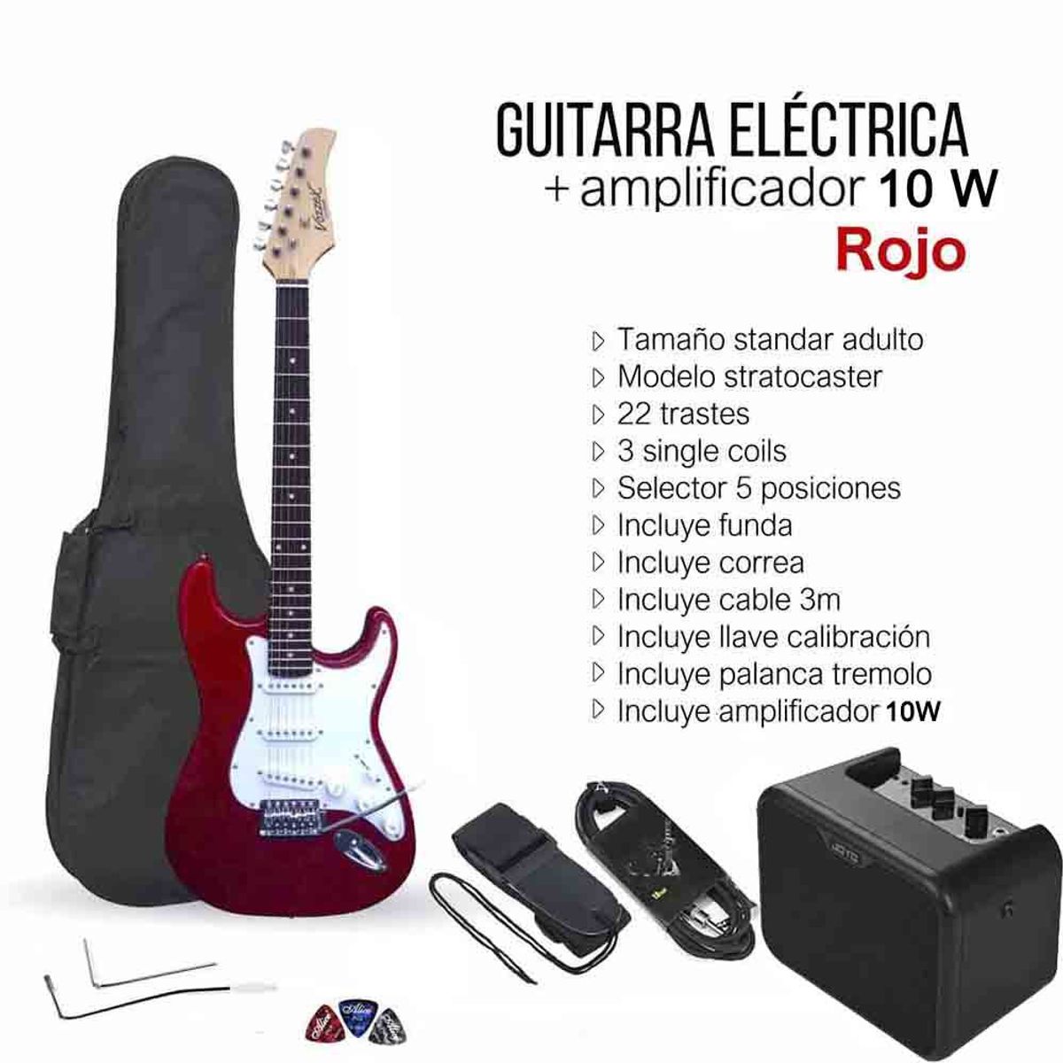 VOZZEX - PACK ELECTRICO STRATO RED WINE - AMPLIFICADOR JOYO 10W