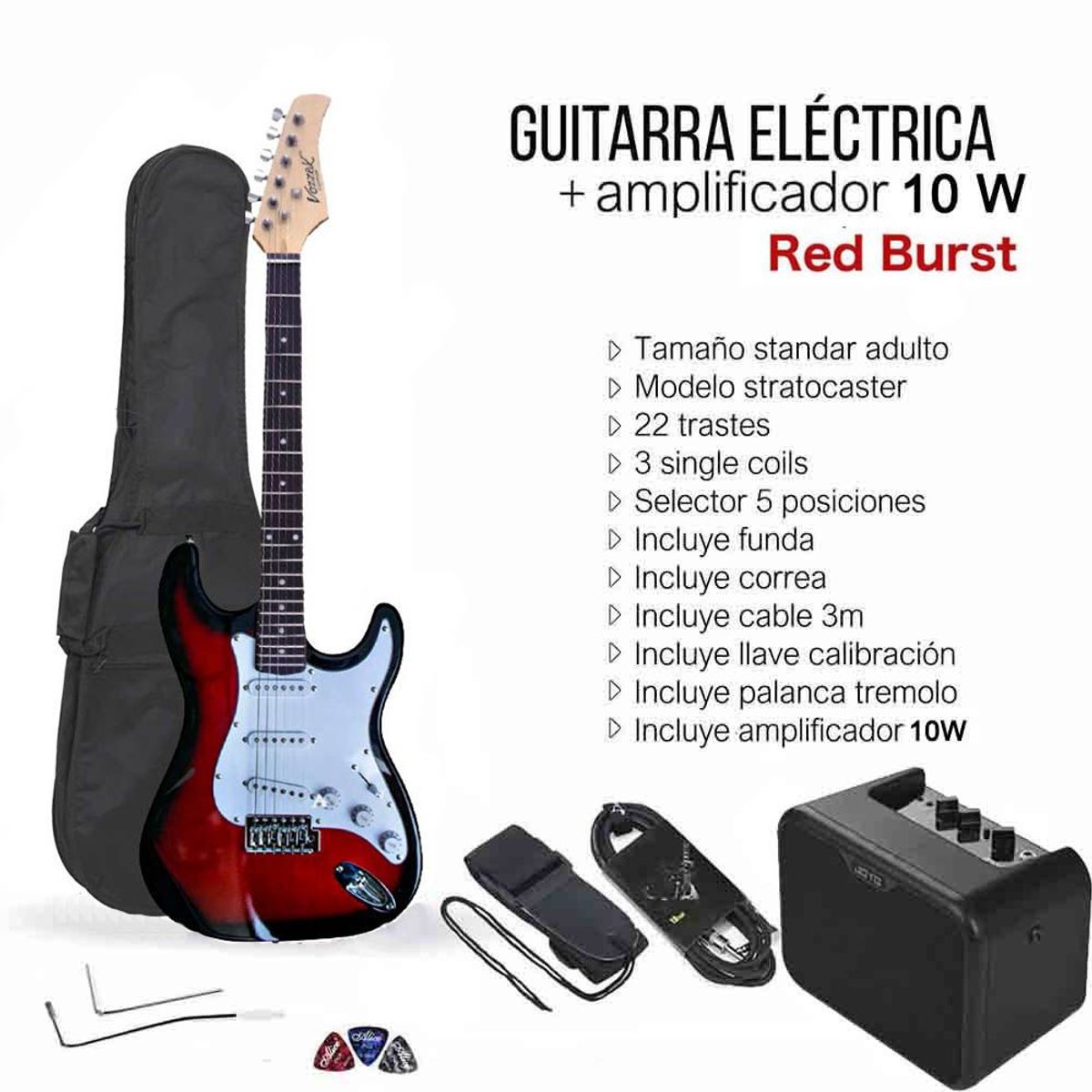 VOZZEX - PACK ELECTRICO STRATO REDBURST - AMPLIFICADOR JOYO 10W