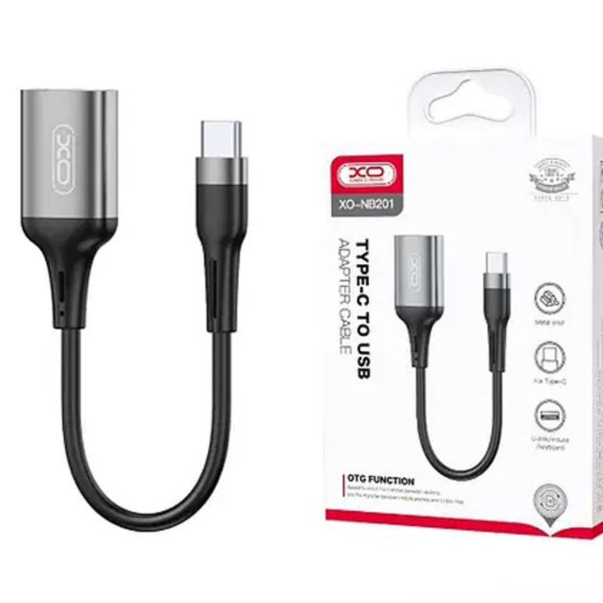 XO SIMPLE IS BEAUTY - Cable Adaptador XO NB201 OTG USB 2.0 a Tipo-C - Gris