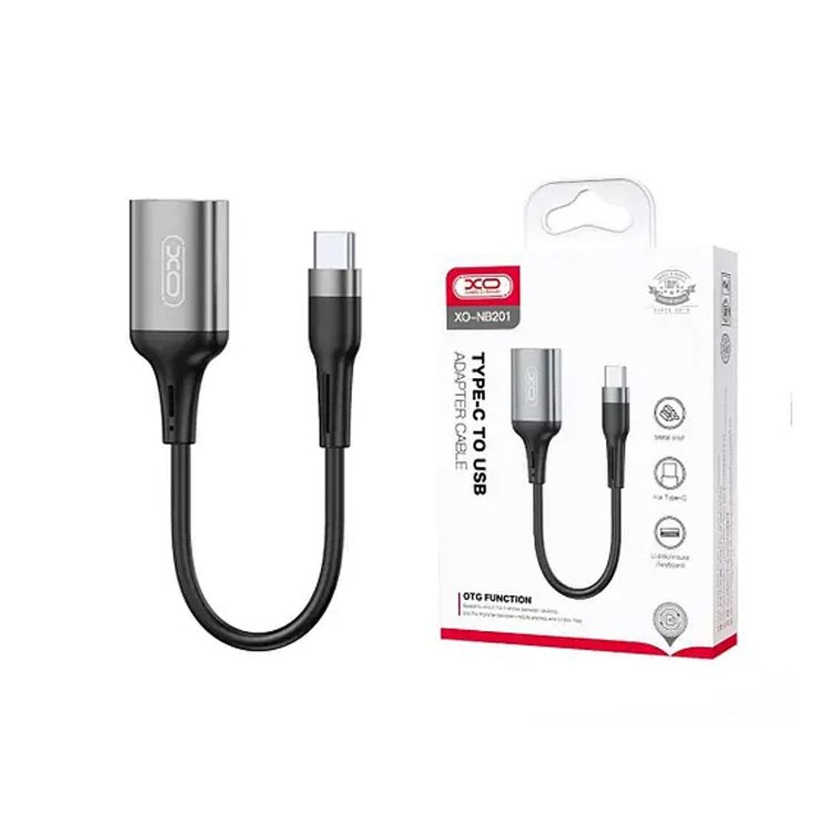 XO SIMPLE IS BEAUTY - Cable Adaptador XO NB201 OTG USB 2.0 a Tipo-C - Gris