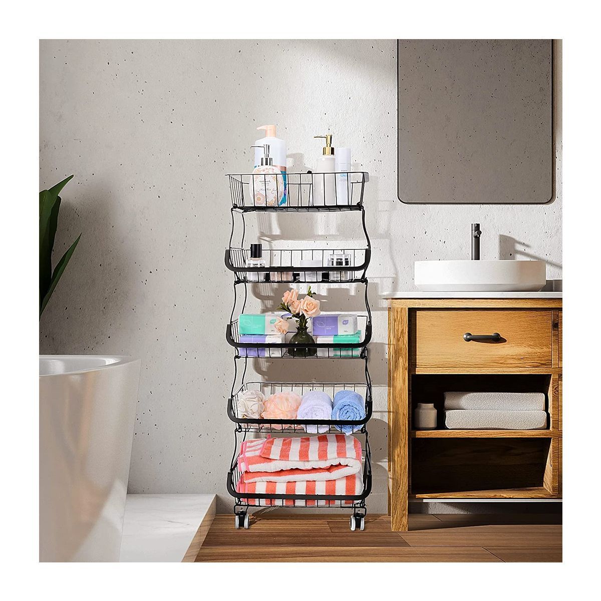 GRETAIL - Estante Cesta Cocina Para Frutas Verduras Hogar 5 Niveles Con Ruedas