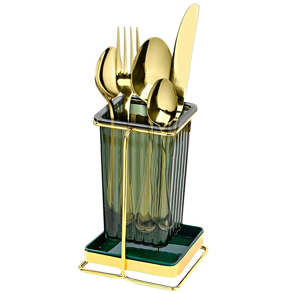 MINARI - Organizador Porta Cubiertos para Cocina Elegante Verde Gold 790P