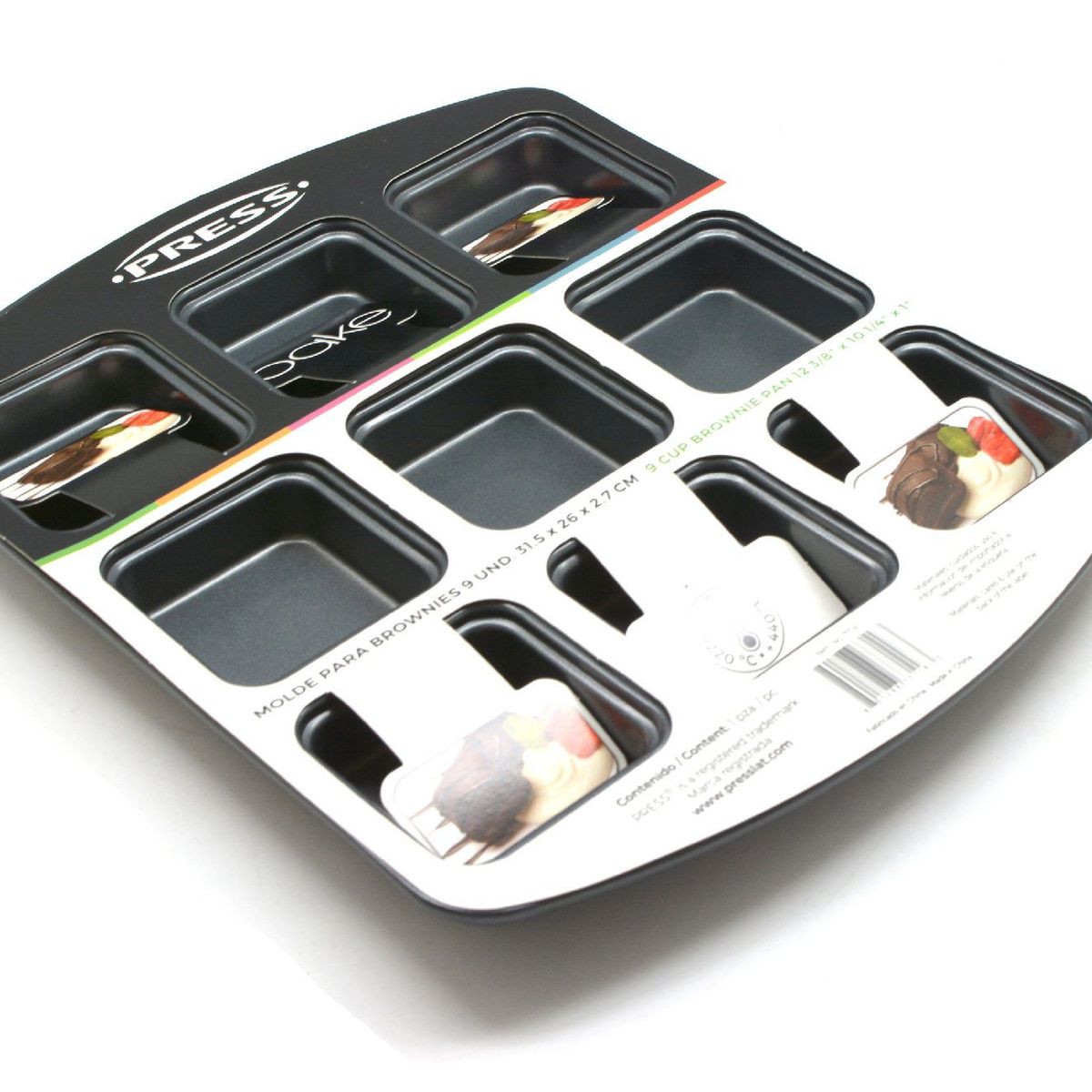 PRESS - Molde para Brownies 9 und. 31.5 x 26 x 2.7 cm Línea Antiadher. - PRESS