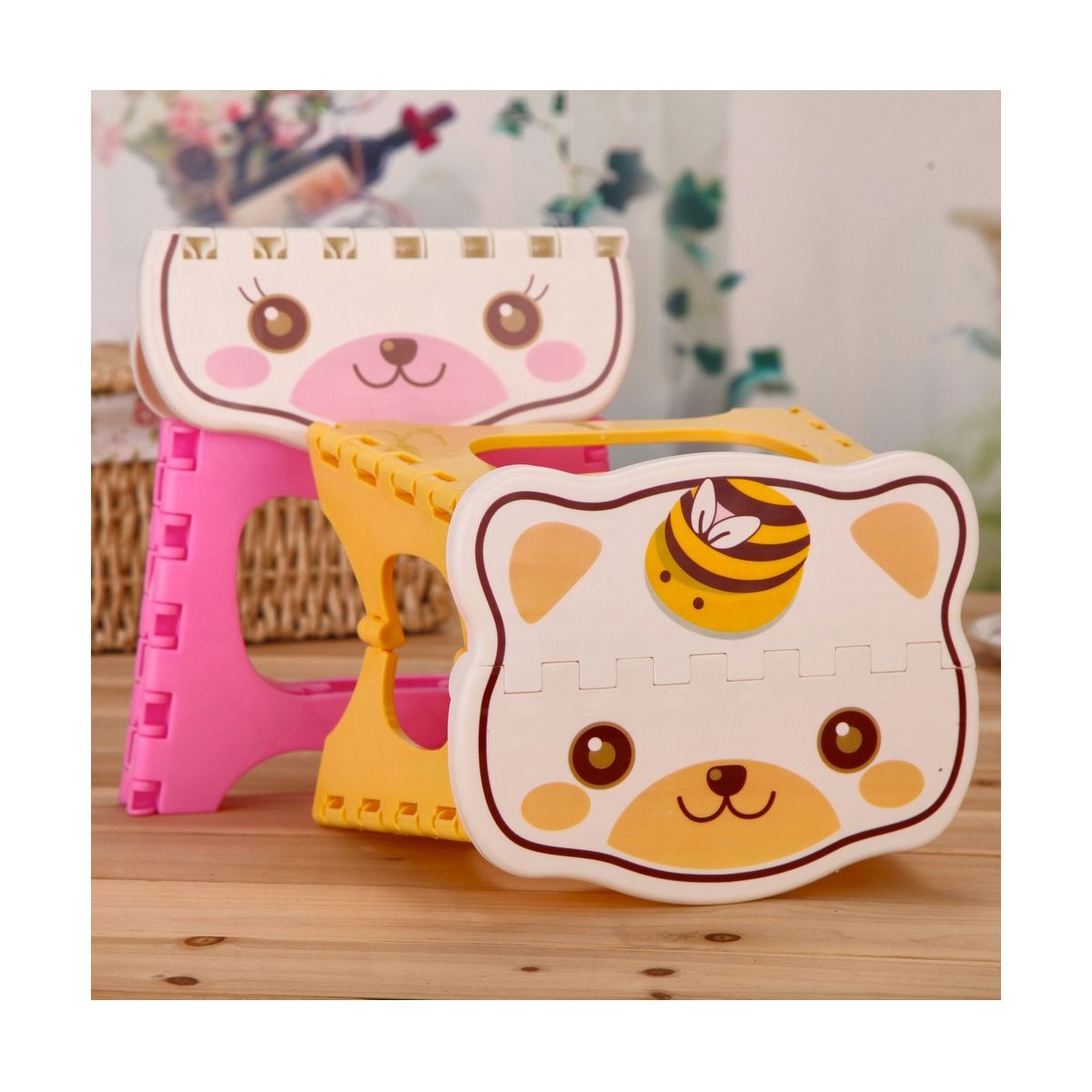 GRETAIL - Banquito Taburete Plegable Diseño Gatito Para Niños Amarillo