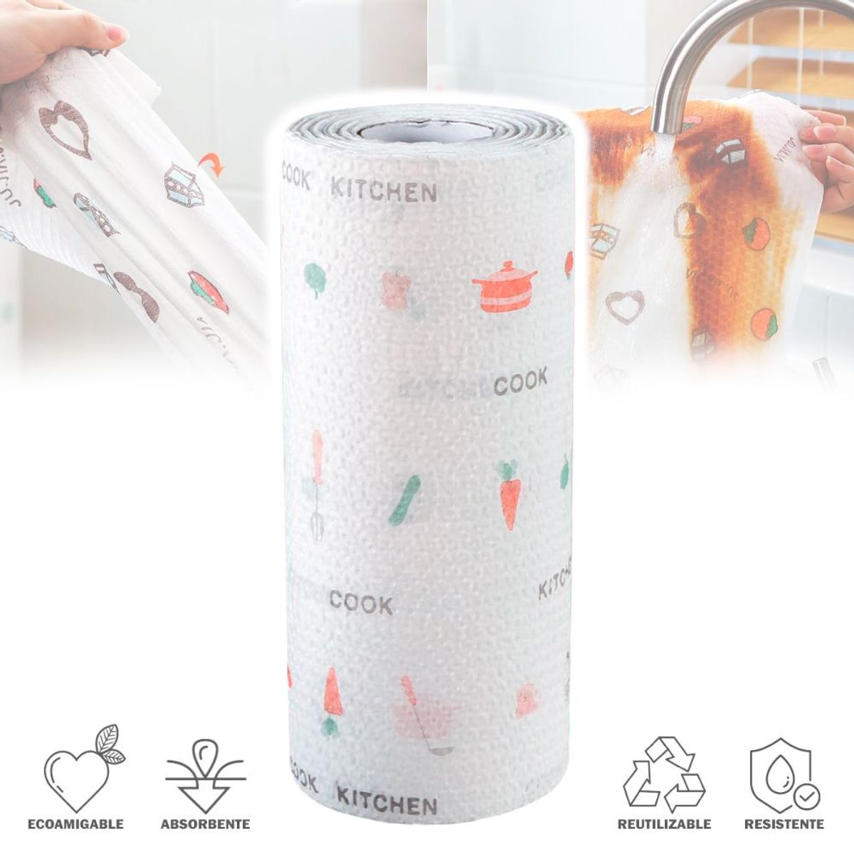 SASHIJA - Papel Toalla Paño de Limpieza Rollo Absorbente Reutilizable