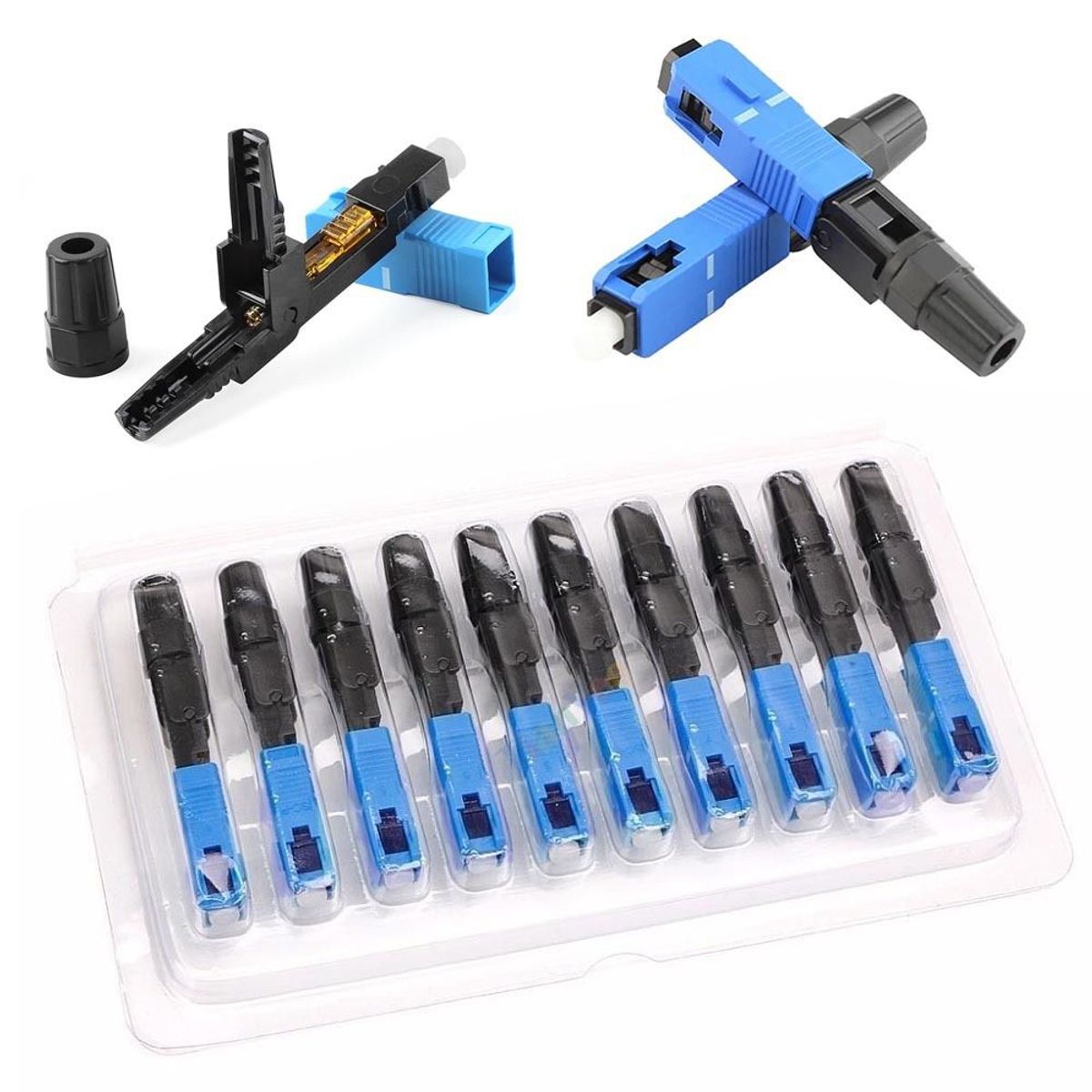 GENERICO - Blister 10 conector rapido Fibra optica SC/UPC SM 0.3dB FTTH 60mm