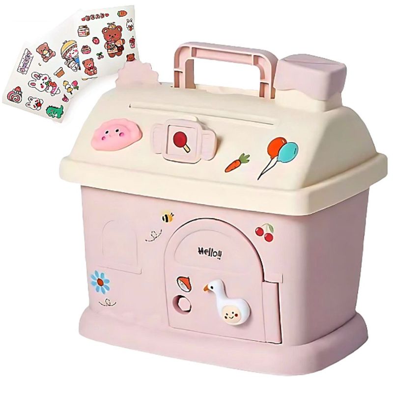 MINARI - Alcancía Casita Kawaii Niños con Stickers 2D y 3D Rosa 805A