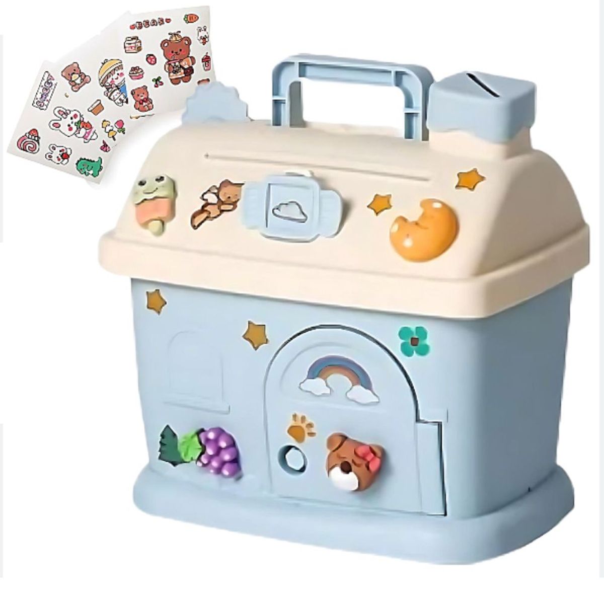 MINARI - Alcancía Casita Kawaii Niños con Stickers 2D y 3D Azul 805A