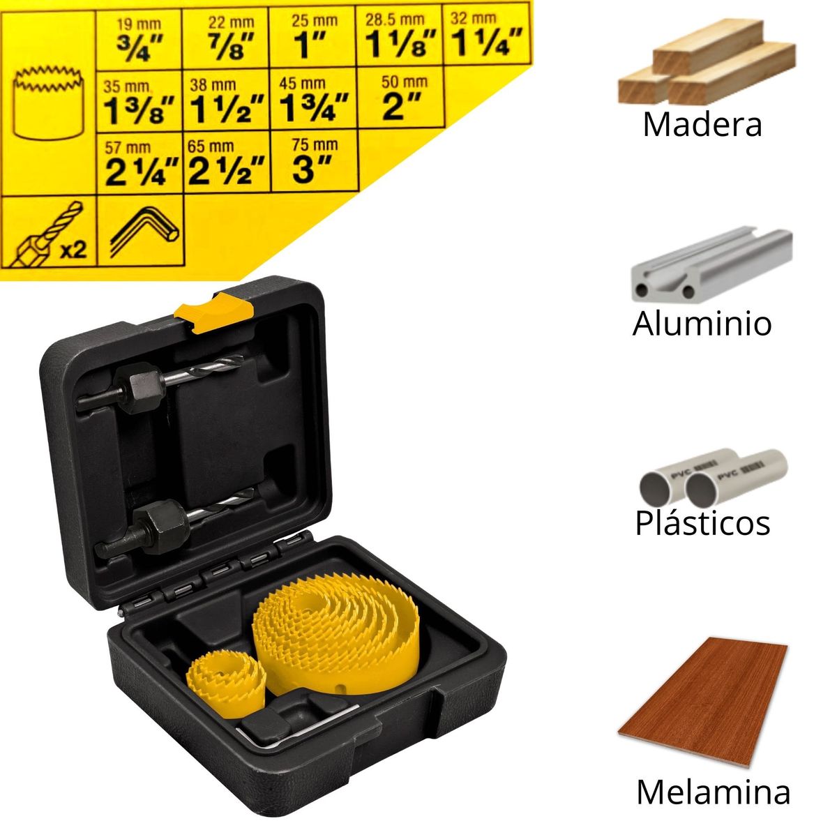 PRETUL - Broca sierra, broca copa 15 piezas, Pretul