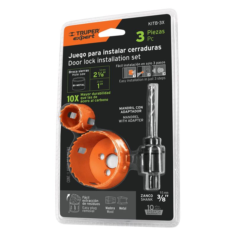 TRUPER - Juego brocas sierra para instalar cerraduras 3 piezas Truper