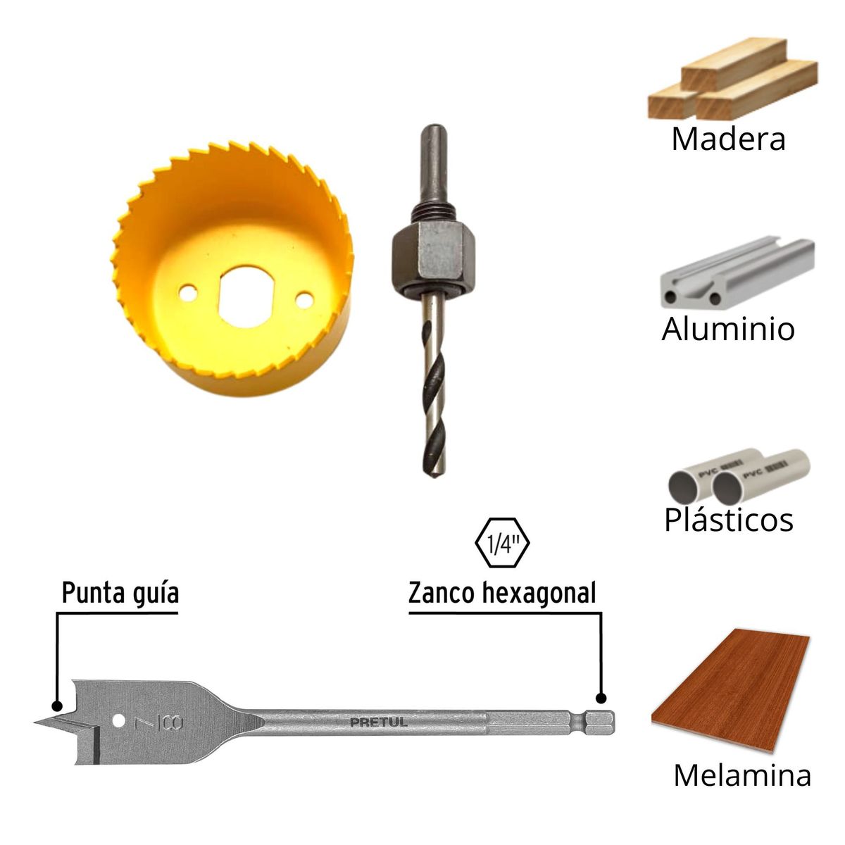 PRETUL - Juego brocas sierra 3Piezas para cerraduras Pretul