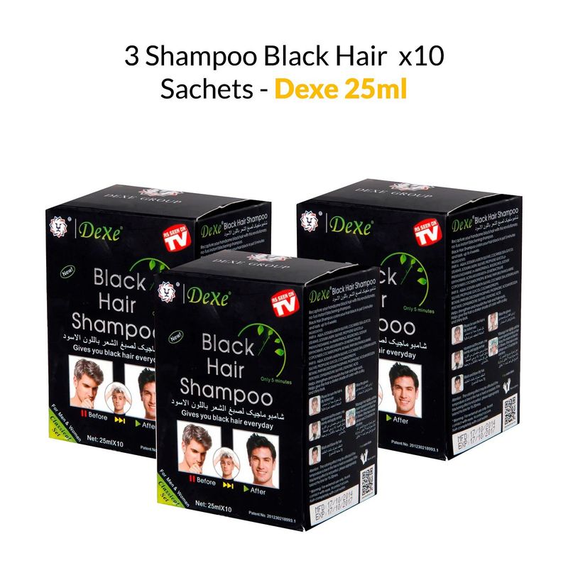 GENERICO - 3 Shampoo Black Hair x 10 Sachets - Dexe 25ml.