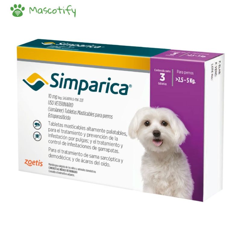 SIMPARICA - Simparica 10mg Antipulgas x 3U - Perros 25Kg a 5Kg