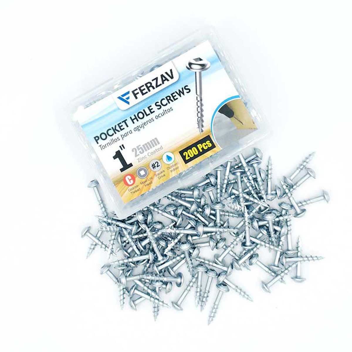 FERZAV - Tornillo Ferzav Agujero  Bolsillo 1" (25mm)  200 Pc  tipo Kreg SQ2