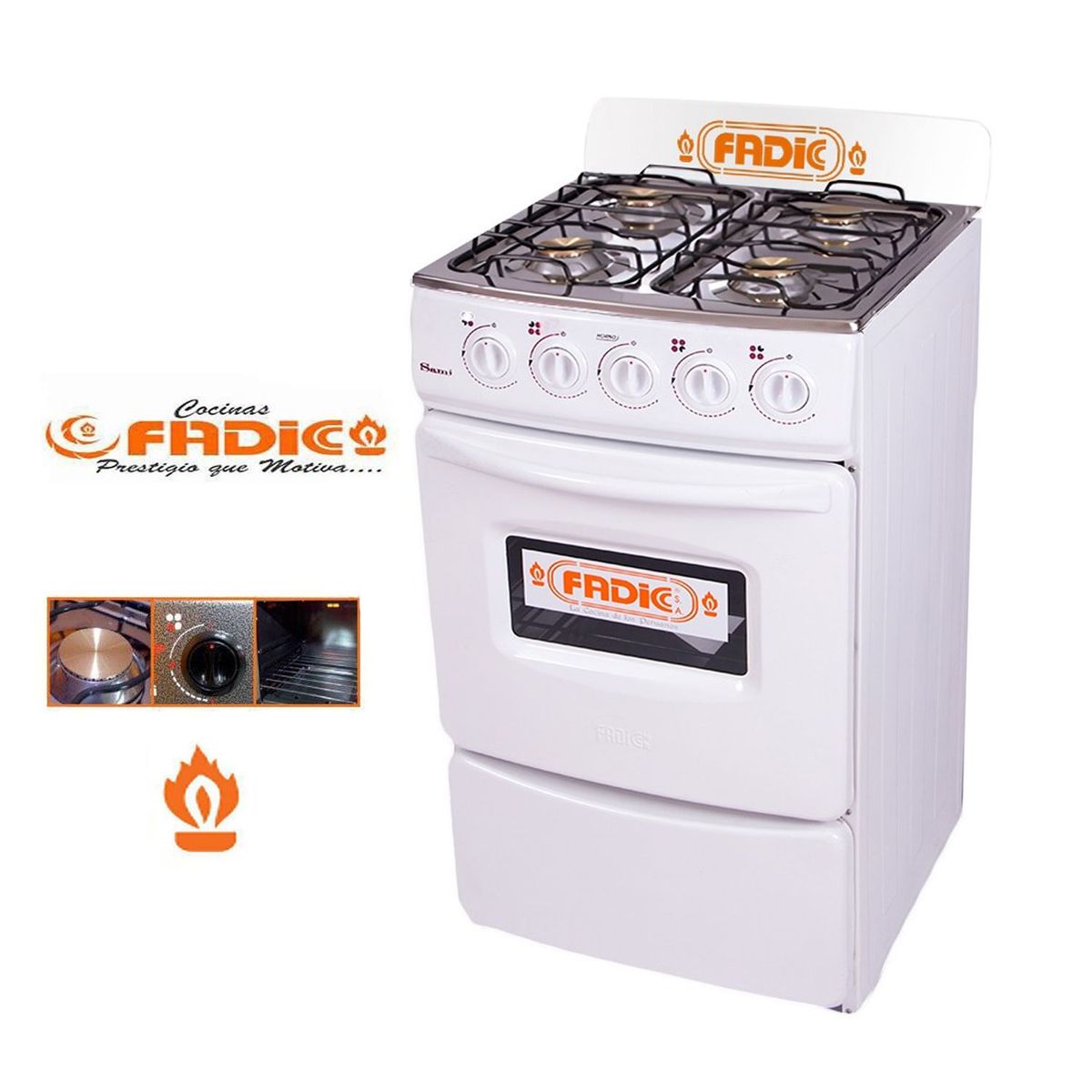FADIC - Cocina con respaldar y Horno 20 Sami 4H Blanco