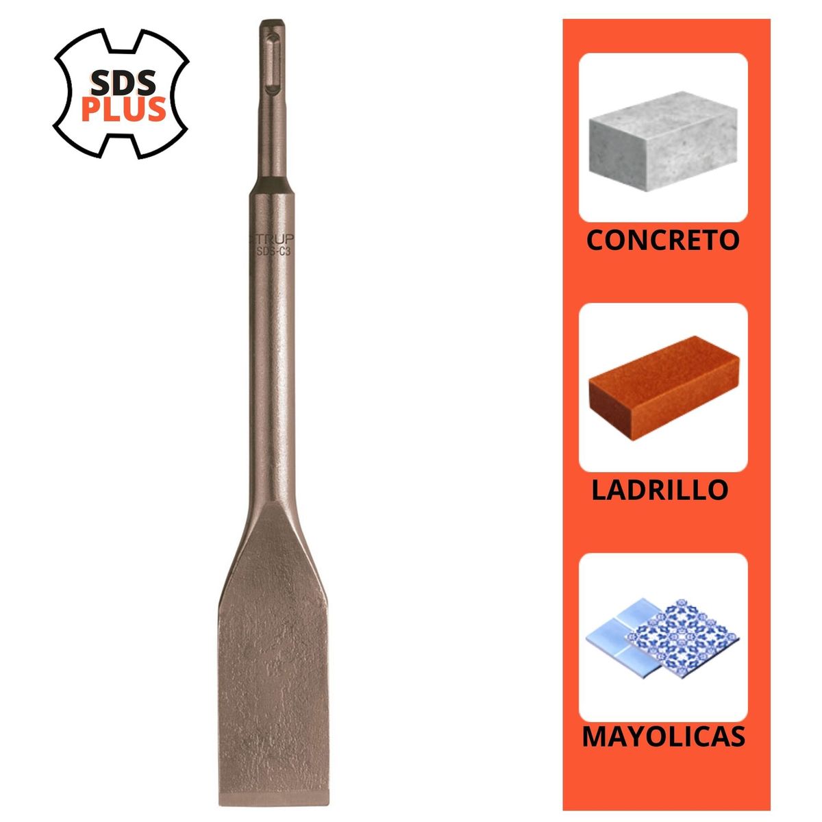 TRUPER - Cincel plano SDS Plus p rotomartillo 1 1/2" x 10 1/2" Truper