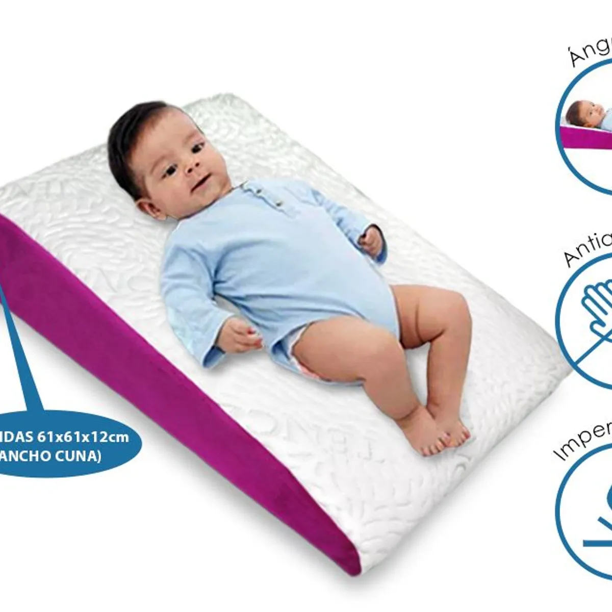 TERAFLEX - ALMOHADA COJIN ANTIREFLUJO BEBE IMPERMEABLE FUCSIA 61x61x12 CM