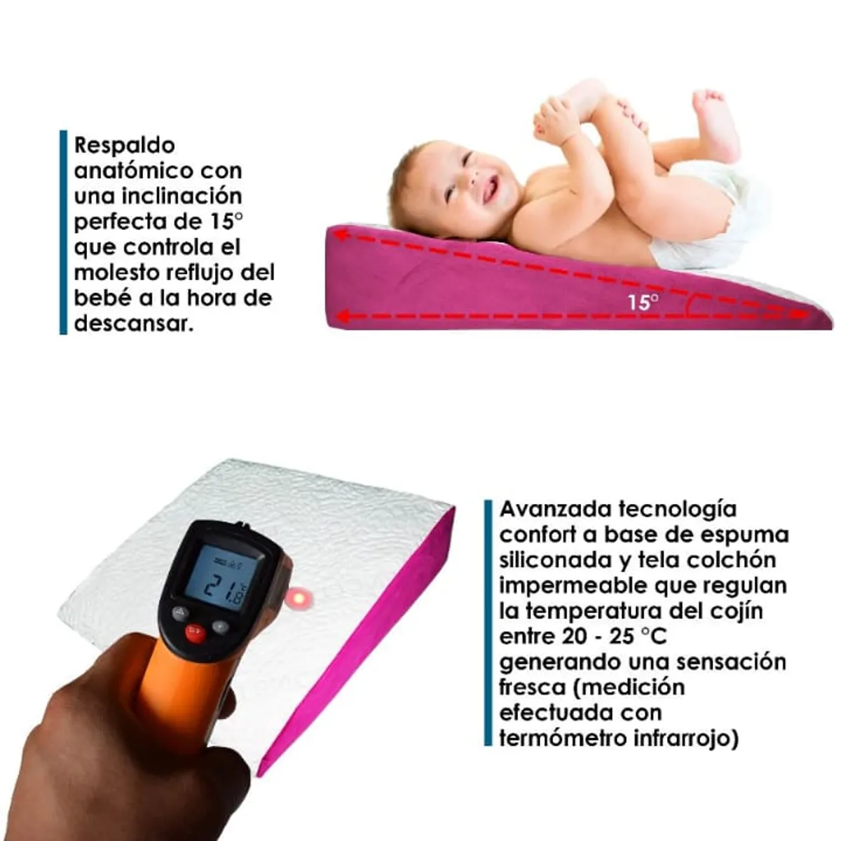 TERAFLEX - ALMOHADA COJIN ANTIREFLUJO BEBE IMPERMEABLE FUCSIA 61x61x12 CM