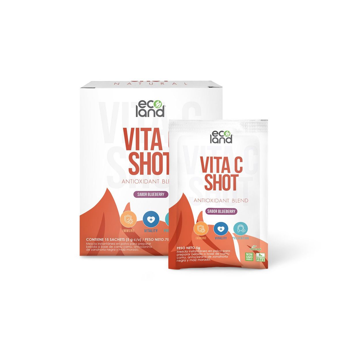 ECOLAND - VITA C SHOT CAJA 15 SACHETS - BLUEBERRY