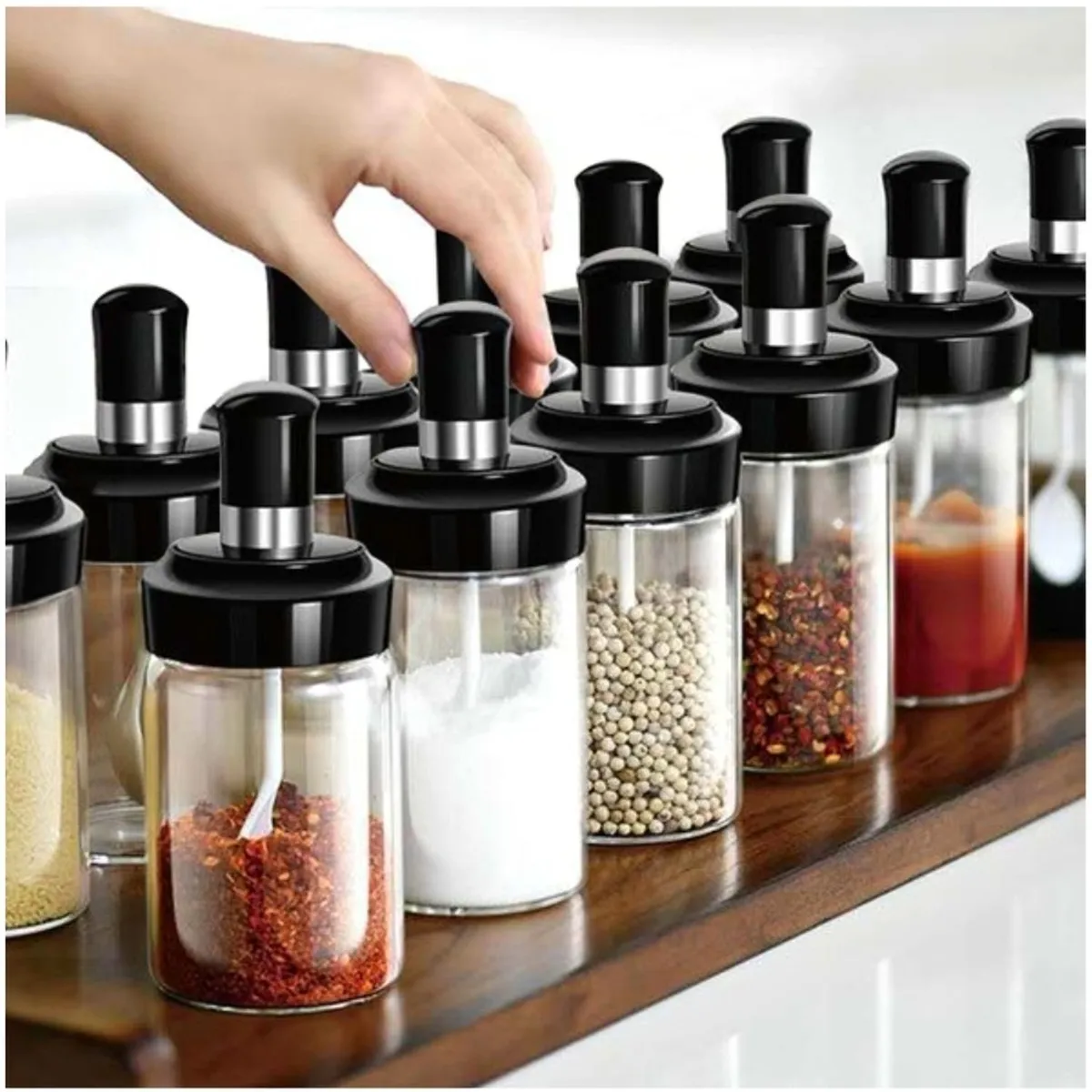 MINARI - Set x5 Condimenteros Especieros Frascos de Vidrio con Cucharita 826C