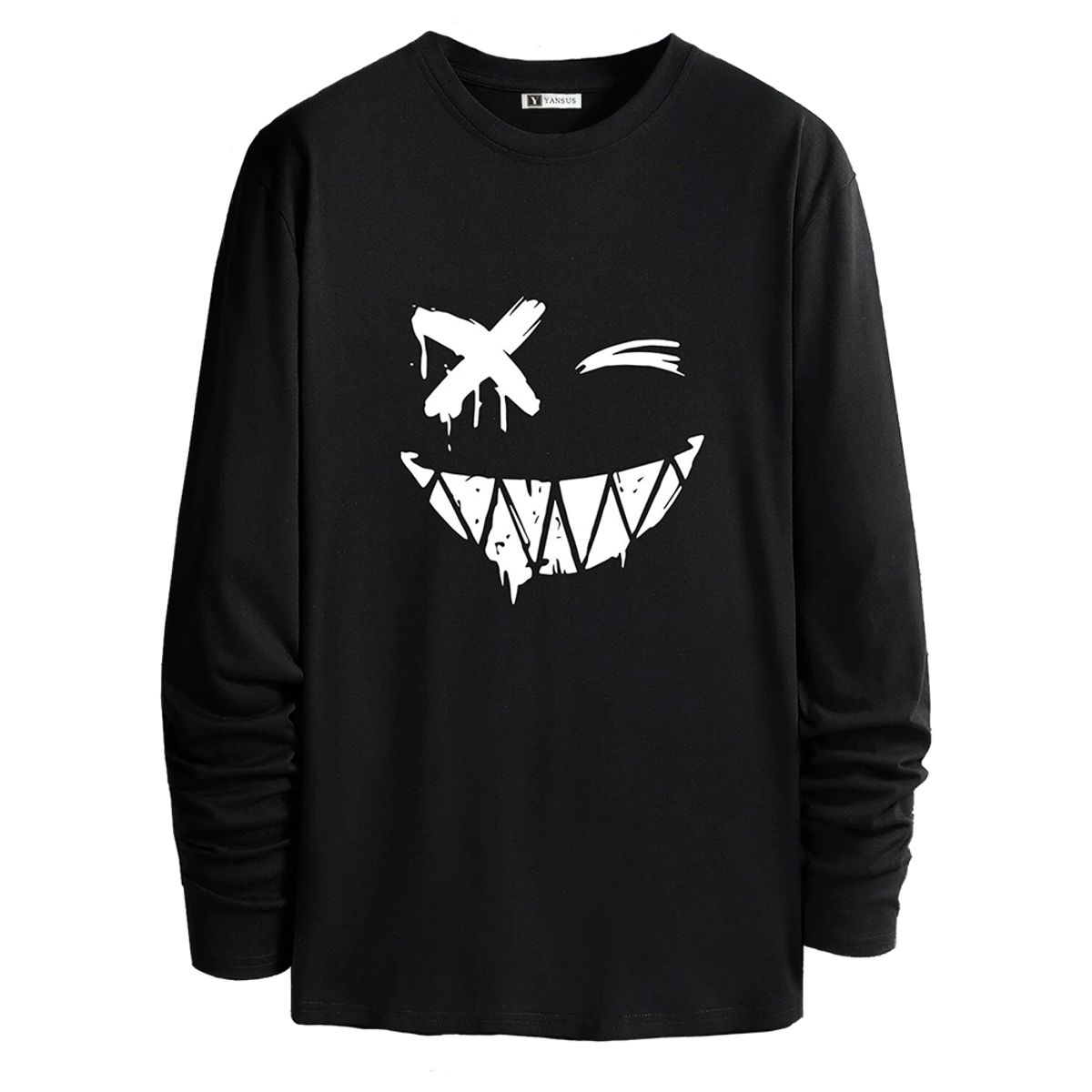 YANSUS - Polera Hombre Yansus Negro Estampado Cara Dibujos Animados