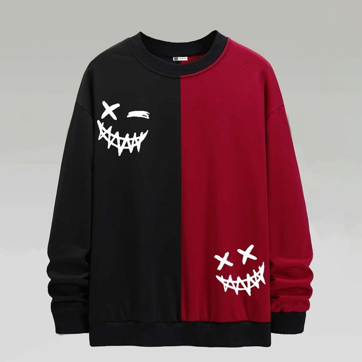 YANSUS - Polera Hombre Yansus Bicolor Burdeo Negro con Estampado