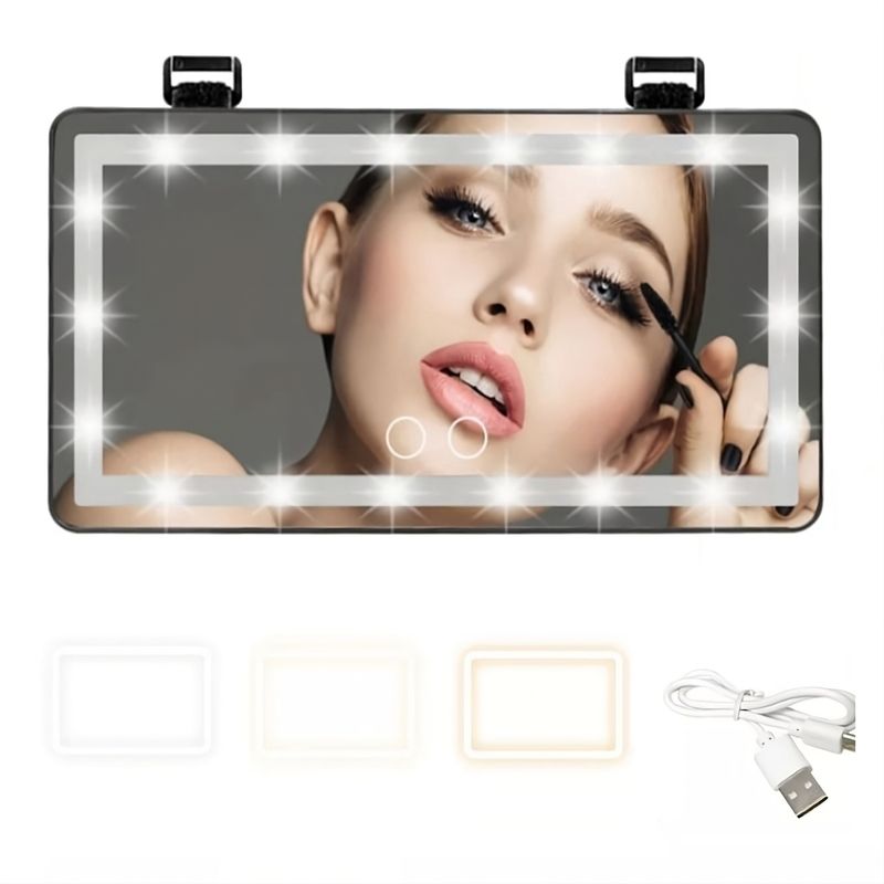 ELMEJORPRECIO - Espejo LED Para Auto en Visera Recargable Táctil Negro