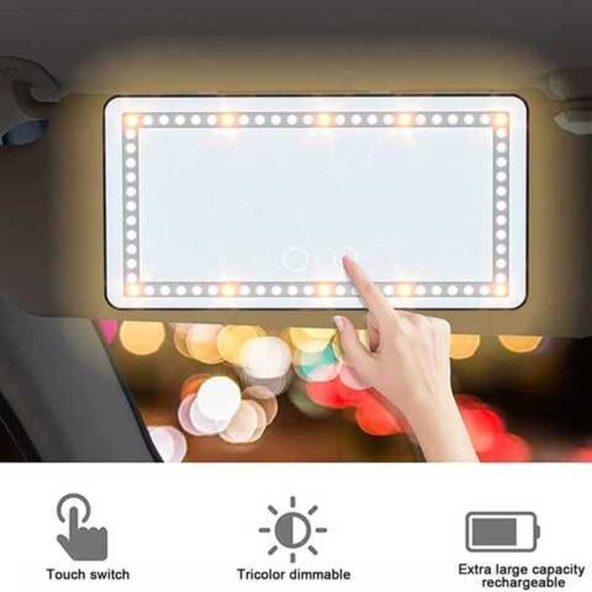 ELMEJORPRECIO - Espejo LED Para Auto en Visera Recargable Táctil Negro