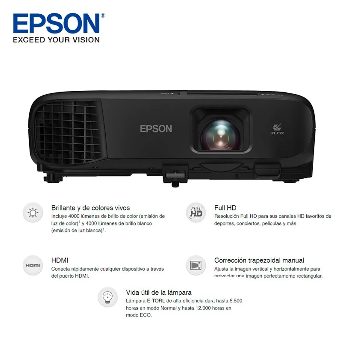 EPSON - Proyector Epson Portatil Powerlite FH52+ 4000 Lum Res1920x1080 FHD