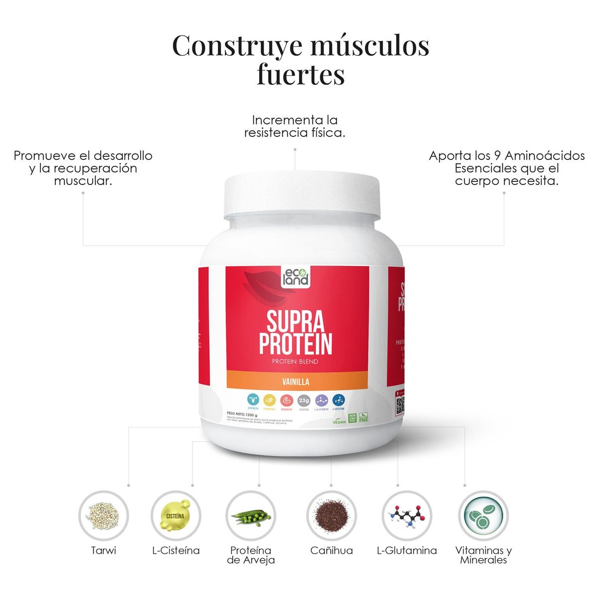 ECOLAND - SUPRA PROTEIN- PROTEINA VEGETAL- POMO 1200G VAINILLA