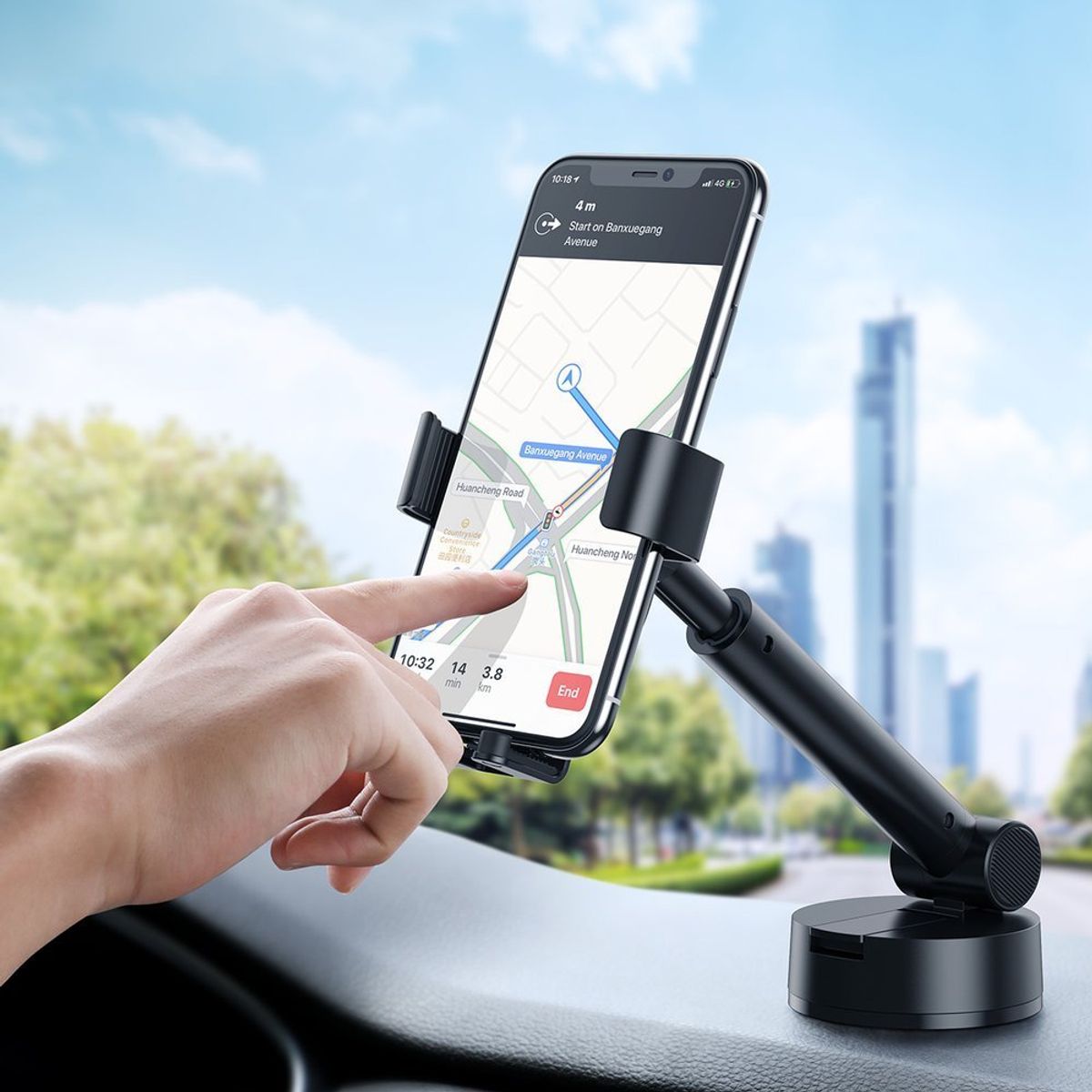 BASEUS - Soporte de celular con brazo reforzado para auto camioneta
