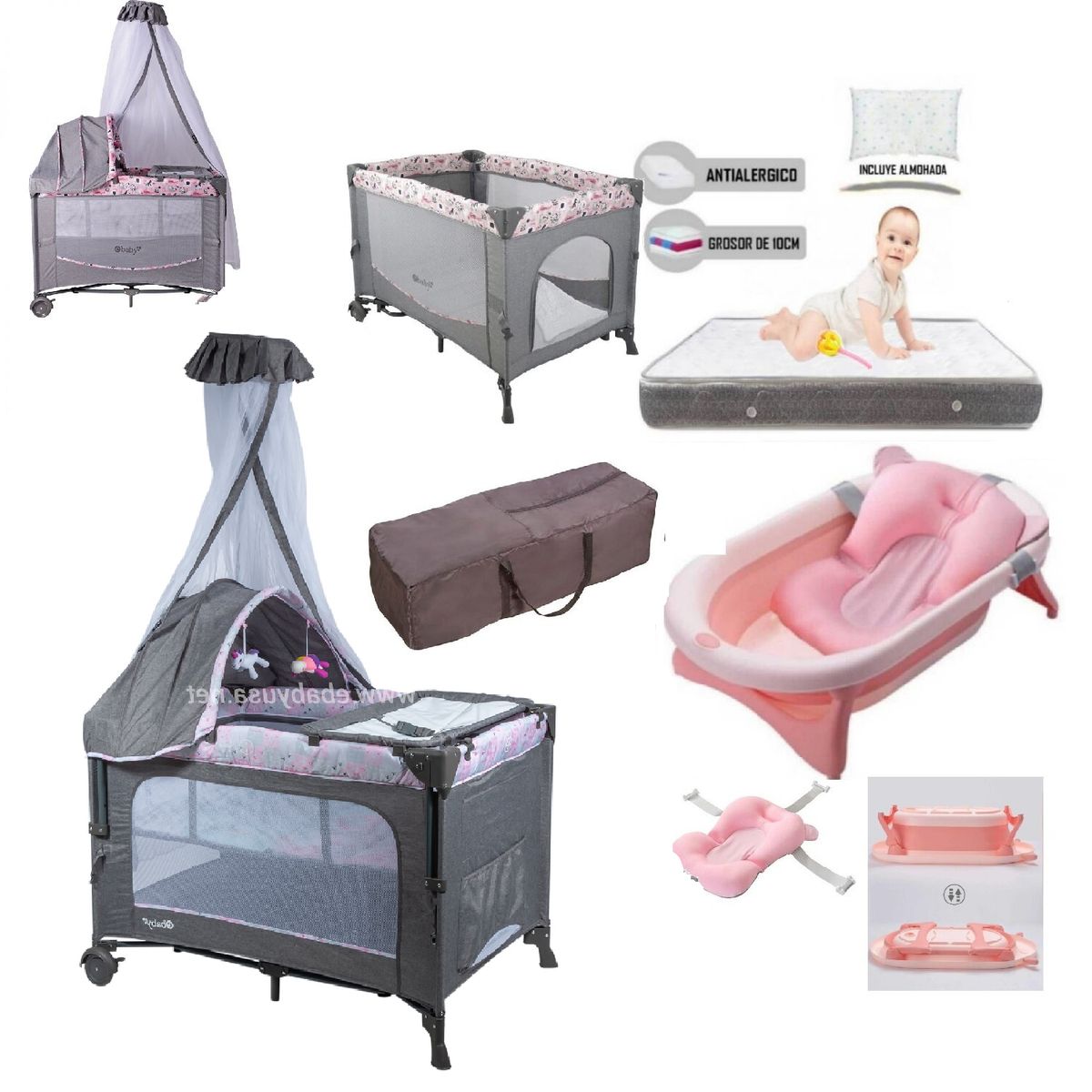 EBABY - Cuna Corral DACORA ROSAColchonTina Rosado