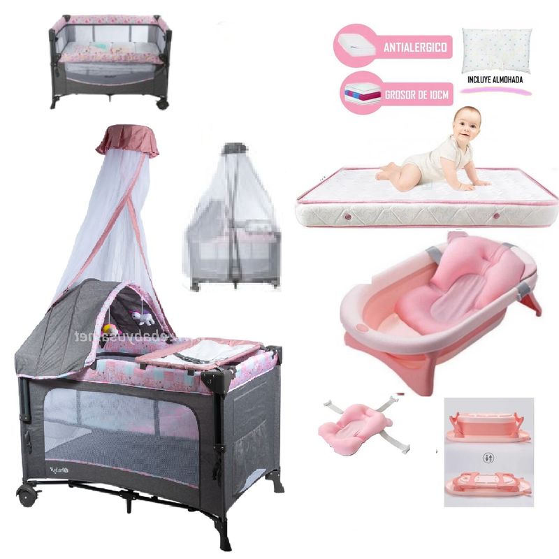 EBABY - Cuna Corral DACORA ROSAColchonTina ROSA