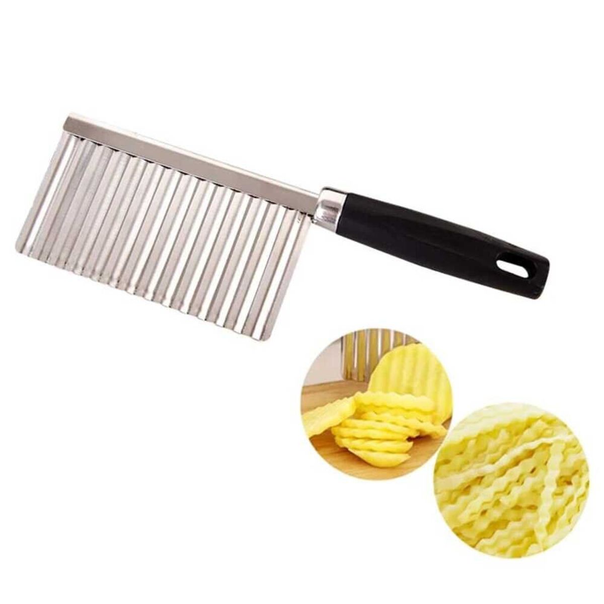 GENERICO - Cuchillo Cortador De Papas Fritas Acero Inox. Ondulado Mango Ergonómico