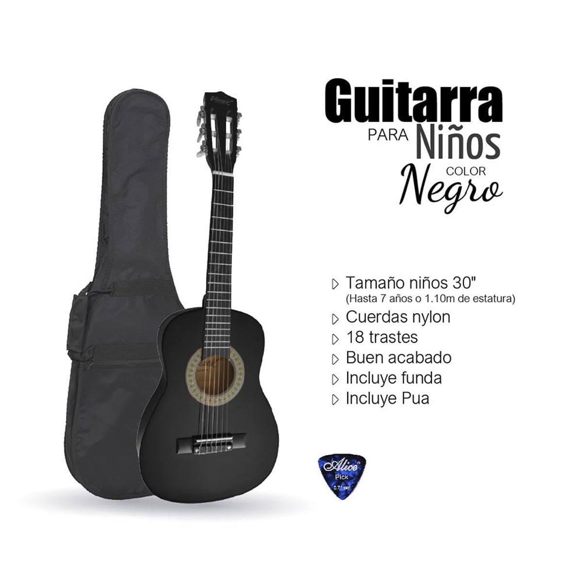 VOZZEX - GUITARRA CLÁSICA PARA NIÑOS  NEGRO