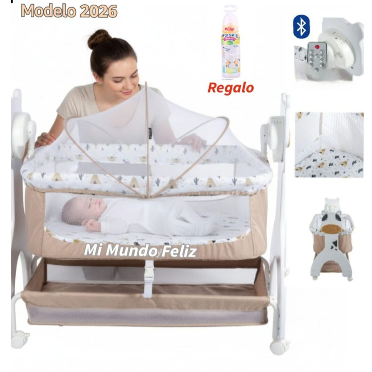 EBABY - CUNA COLECHO ELECTRICO LUXURY MECEDORA Y MUSICAL BEIGE