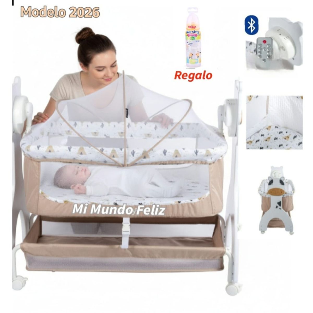 EBABY - CUNA COLECHO ELECTRICO LUXURY MECEDORA Y MUSICAL BEIGE