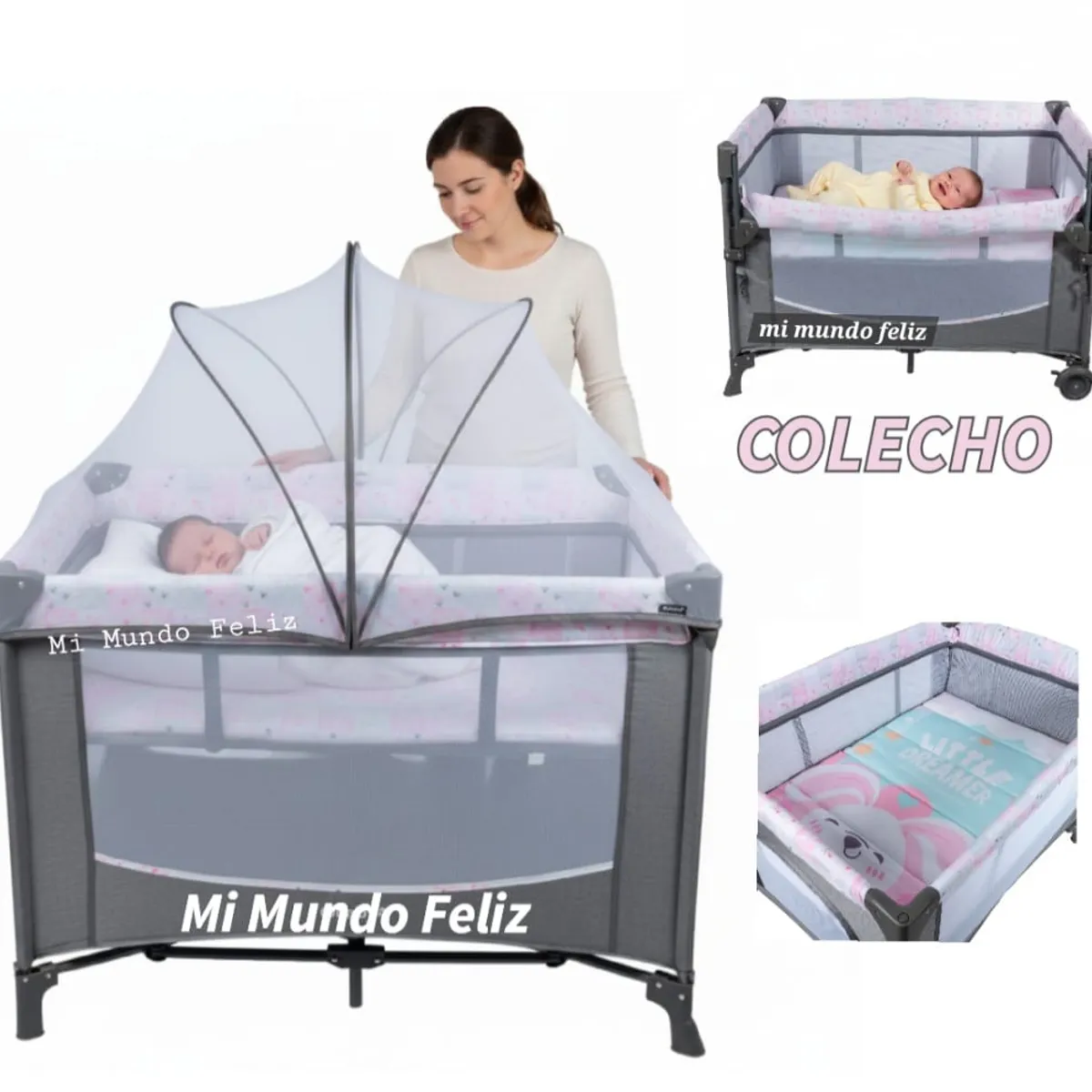 EBABY - Cuna Corral para Bebe Colecho con Mosquitero Rosado