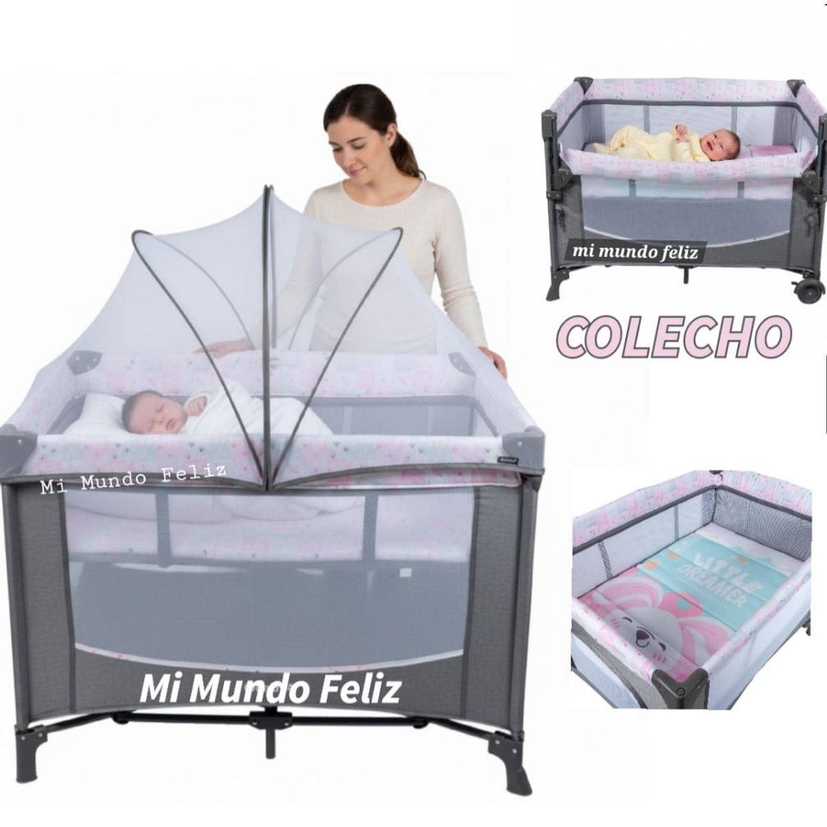 EBABY - Cuna Corral para Bebe Colecho con Mosquitero Rosado