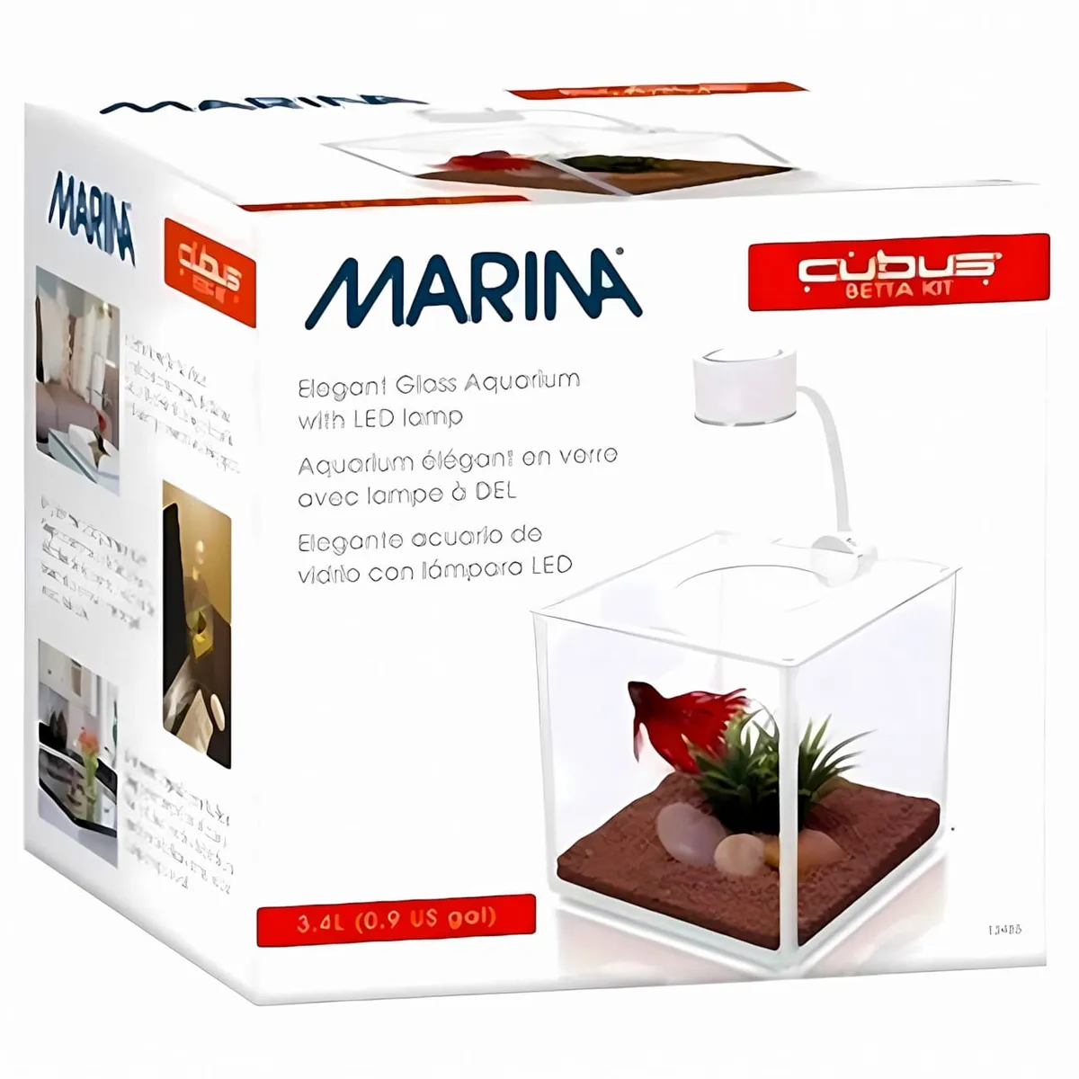 GENERICO - Marina Betta Kit "Cubus" 3.4 lt. luz de 3 LED  Acuario Hagen