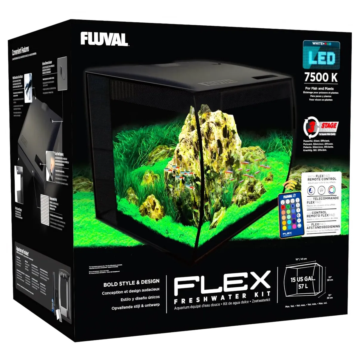 GENERICO - Acuario Fluval Flex Kit de 57 litros, con cristal frontal concavo, Hagen