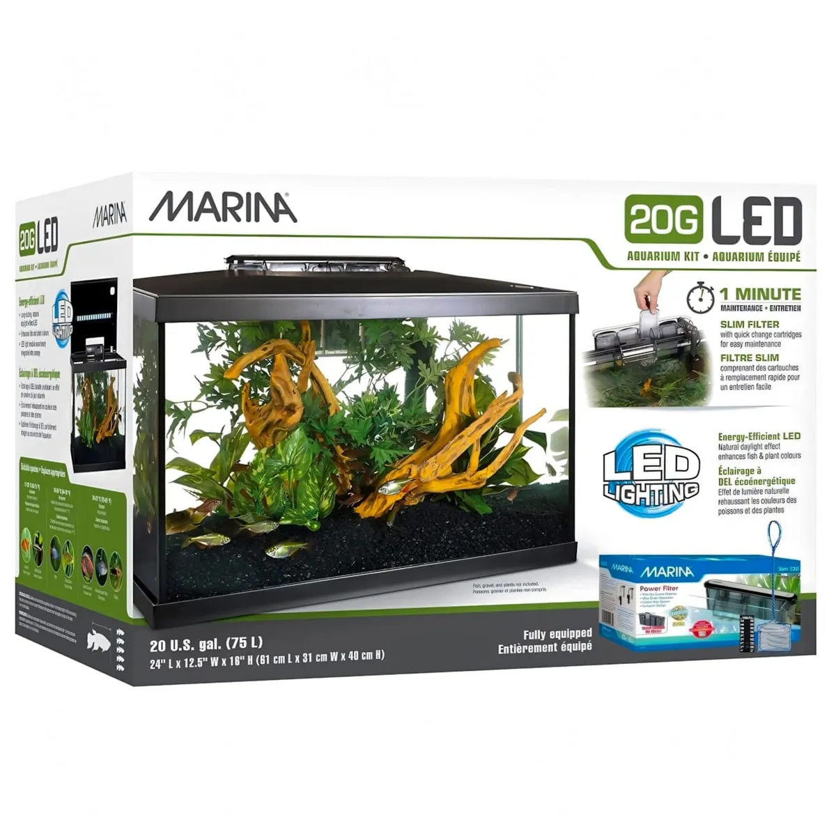 GENERICO - Kit De Acuario De Vidrio Marina Led 20G De 76 Ltrs