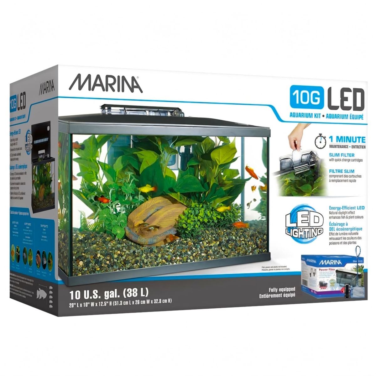 GENERICO - Acuario Marina 10G LED, Kit de 38 lt. 51.3x26x 32.8 cm Hagen