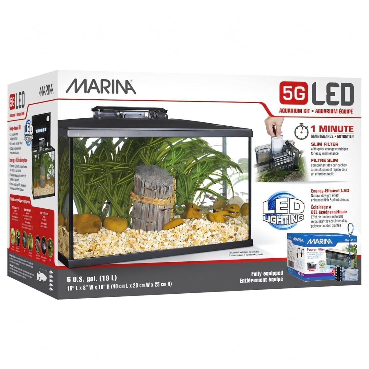 GENERICO - Acuario Marina 5G LED, Kit 19 lt, 41x 21x28 cm altura  Hagen