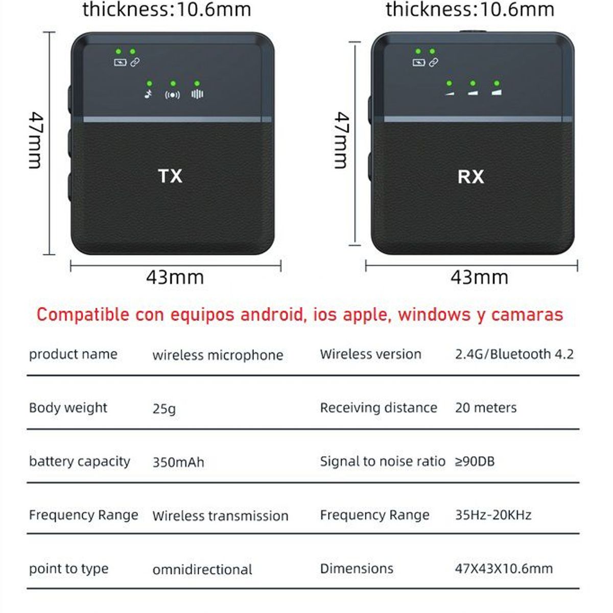 OEM - Microfono Inalambrico Universal - X2 micros - Para Cualquier Celular