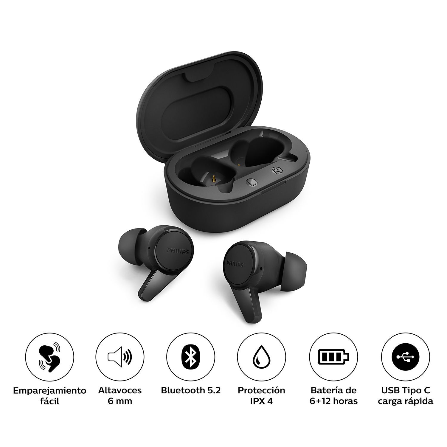 Audífonos Bluetooth True Wireless Philips TAT1207 Negro PHILIPS