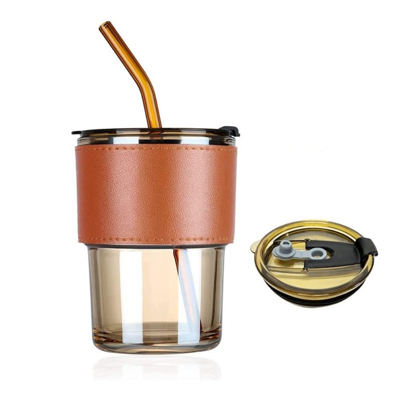INSPIRA - Taza de Vidrio para Cafè con sorbete 400 ml Marrón